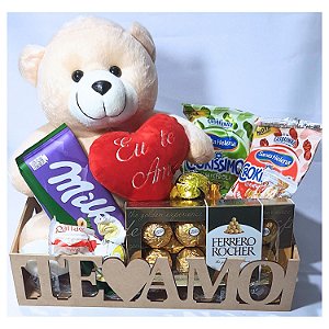 Cesta Presente Dia Dos Namorados Urso, Ferrero Rocher, Milka